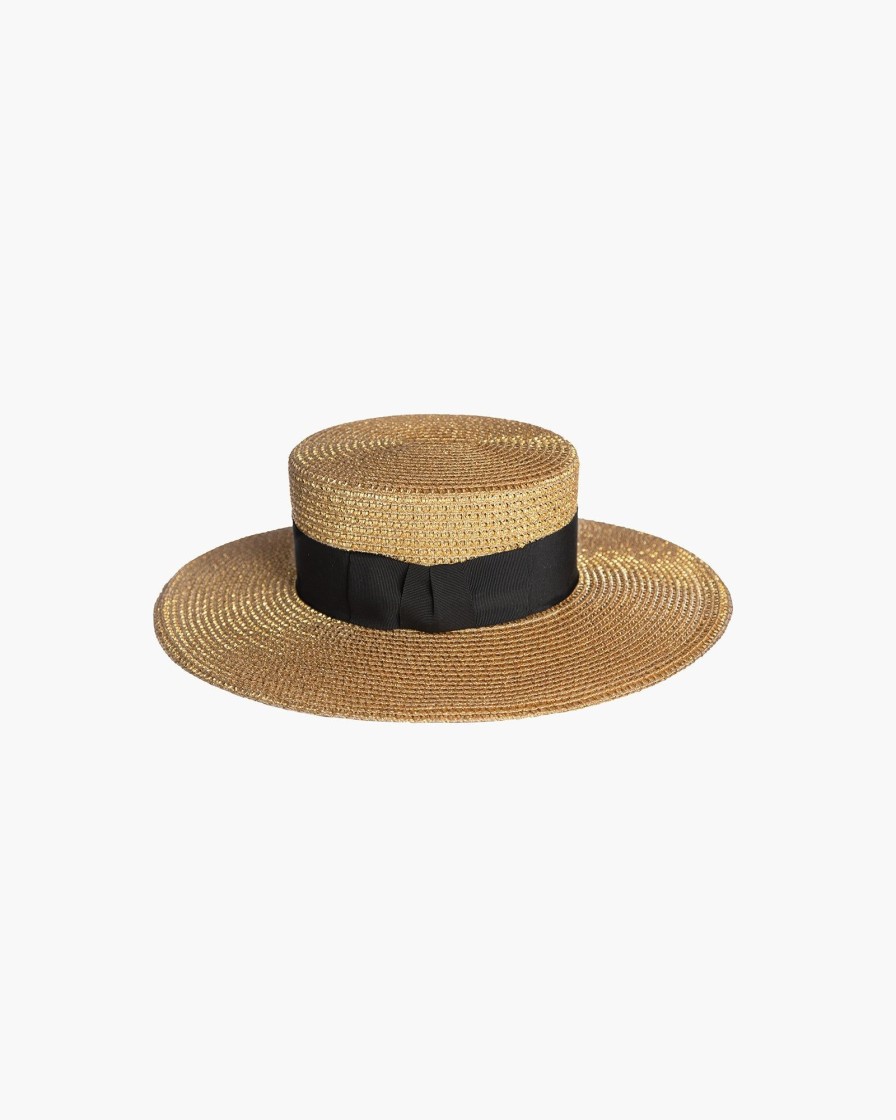 Women Eric Javits | Gondolier Boater Hat Gold/Black