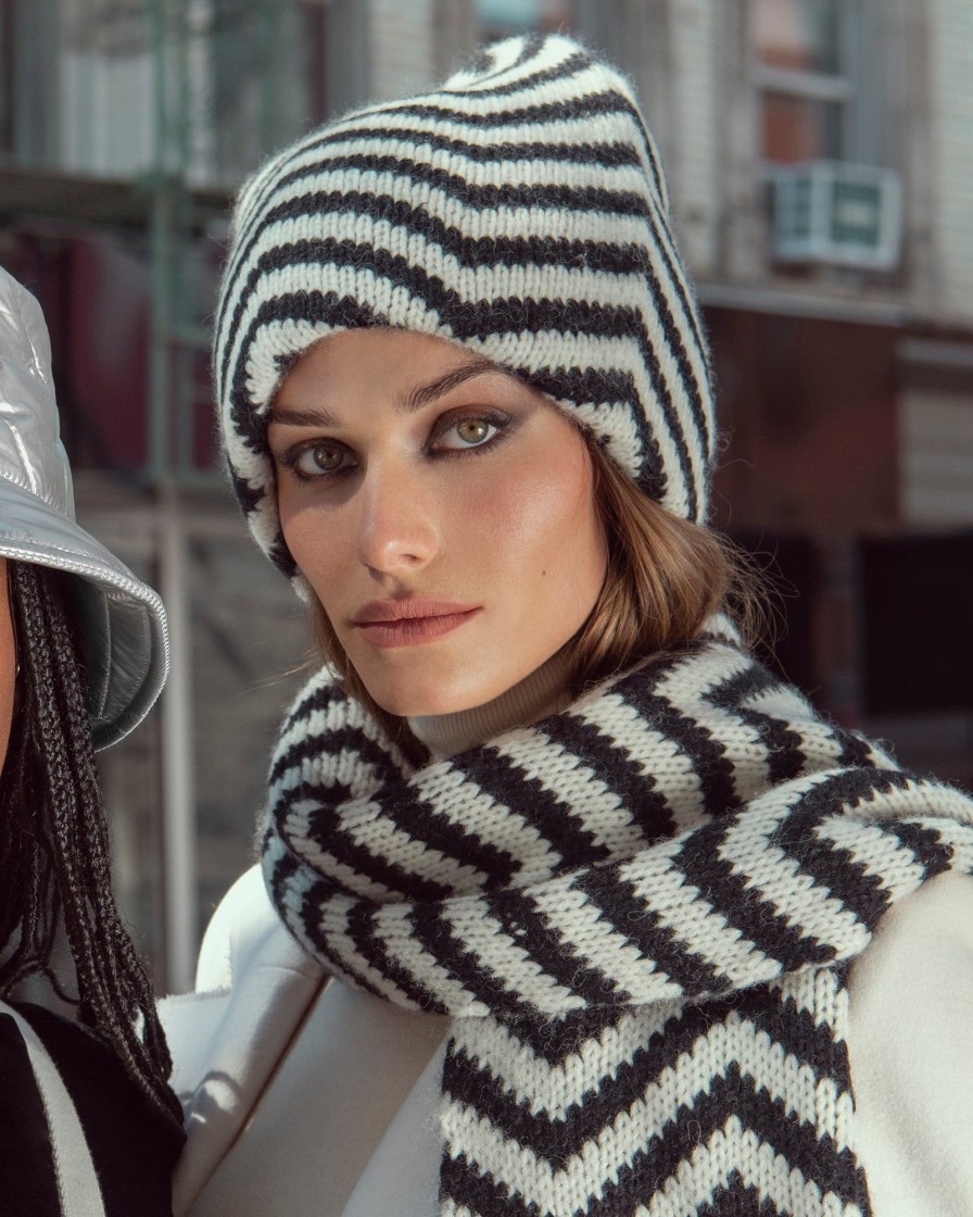 Women Eric Javits | Knit Chevron Beanie Black/Cream